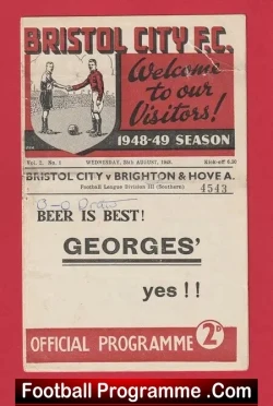 Bristol City v Brighton 1948 – 40’s Programme