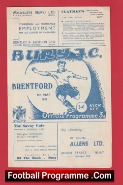 Bury v Brentford 1952 - football programme