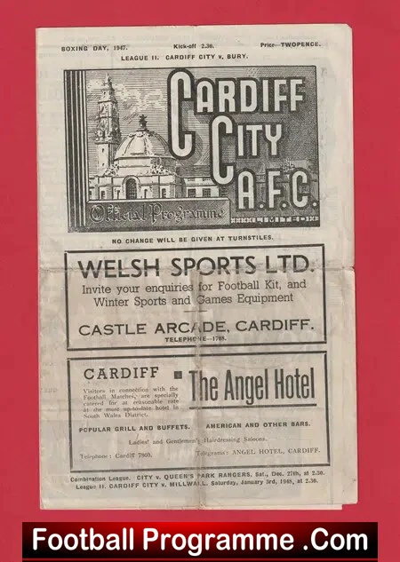 Cardiff City v Bury 1947 – Boxing Day 1940s