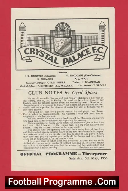 Crystal Palace v International Managers XI 1956 – Bill Shankly