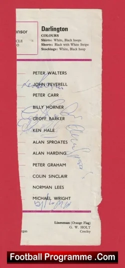 Darlington Football Club Multi Signed Sheet 1970s - football programme