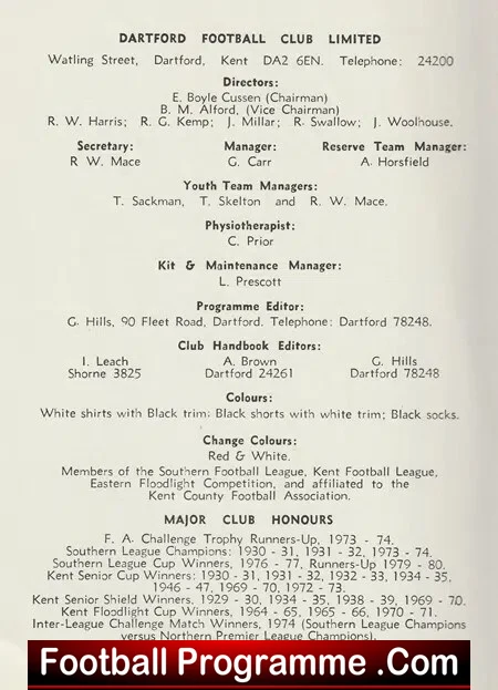 Dartford Football Club Official Handbook 1980 - 1981