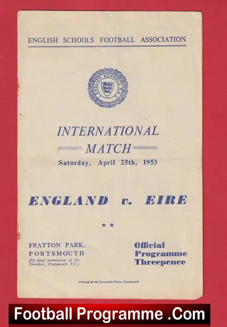 England v Ireland 1953 – Schoolboys Bobby Charlton Portsmouth