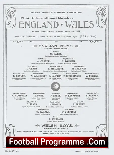 England v Wales 1907 – 1900’s Football Programme