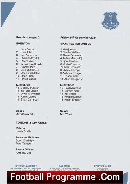 Everton v Manchester United 2021 - Reserves