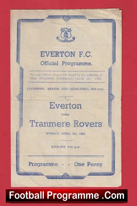 Everton v Tranmere Rovers 1946 – Liverpool Senior Cup Semi Final