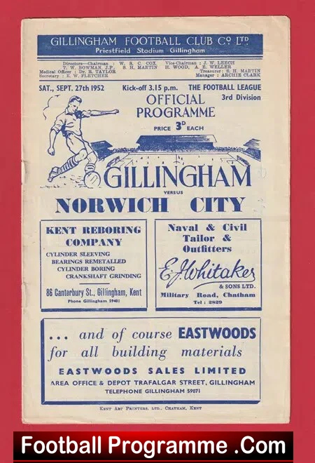 Gillingham v Norwich City 1952 – 1950’s Programme