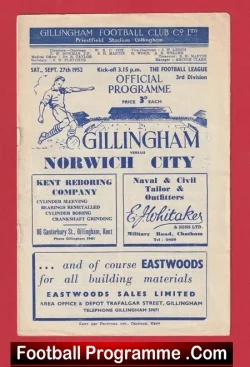 Gillingham v Norwich City 1952 – 1950’s Programme
