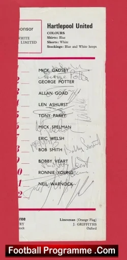 Hartlepool United Football Club Multi Signed Sheet 1972 - football programme
