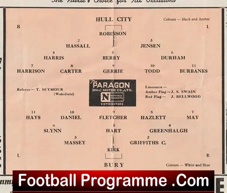Hull City v Bury 1952
