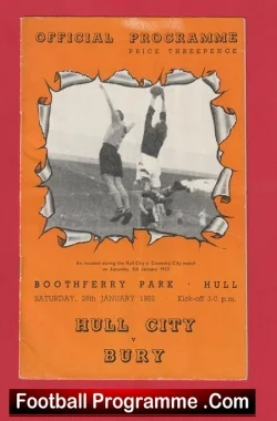 Hull City v Bury 1952 - football programme