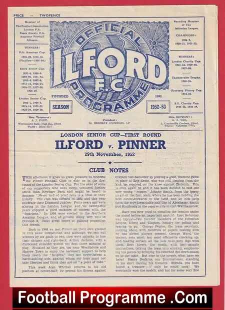 Ilford v Pinner 1952 – London Senior Cup