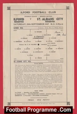 Ilford v St Albans City 1947 – Reserves Match