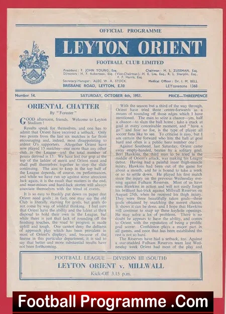 Leyton Orient v Millwall 1951