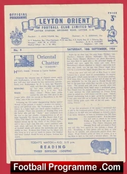 Leyton Orient v Reading 1954 - football programme