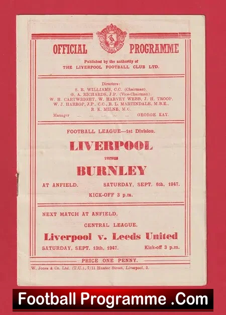 Liverpool v Burnley 1947 – 1940s Programmes