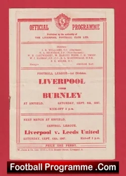 Liverpool v Burnley 1947 - 1940s Programmes - football programme