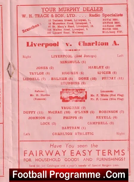 Liverpool v Charlton Athletic 1948