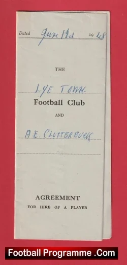Lye Town Football Club Albert Clutterbuck Players Contract 1948 - football programme