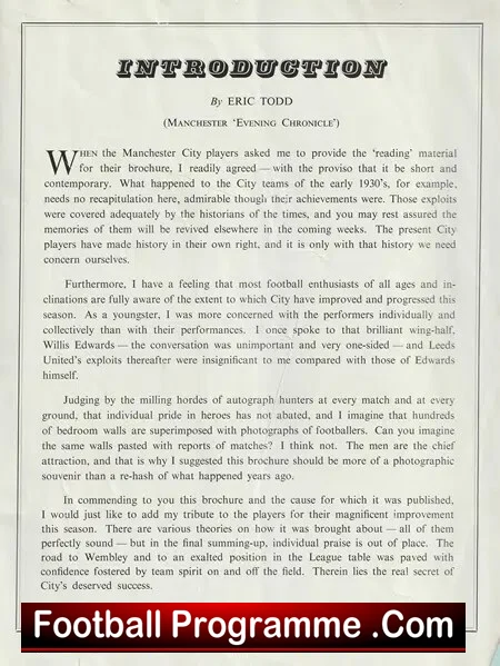 Manchester City Footbal Club - The Road To Wembey Souvenir 1956
