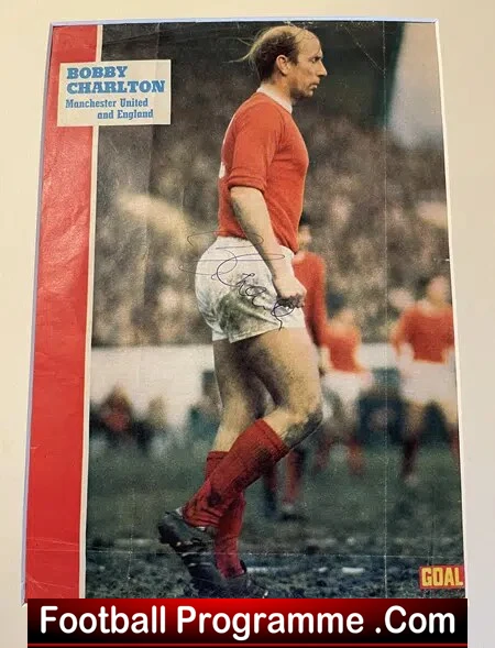 Manchester United Bobby Charlton Signed Poster Autograph 1970s