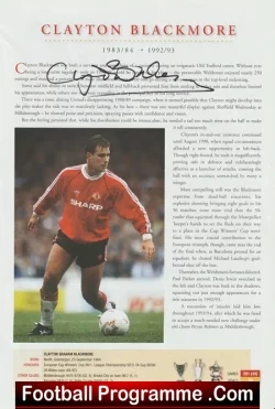 Manchester United Clayton Blackmore Autograph Signed Man Utd - football programme