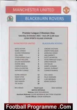 Manchester United v Blackburn Rovers 2021 - Reserves - football programme