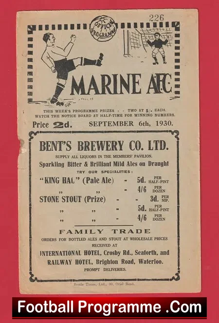 Marine Athletic v Peasley Cross Athletic 1930 – Old Programme