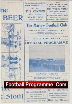 Marlow v Honslow 1936 - 1930's Football Programme 30s - football programme