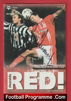 Middlesbrough v Manchester United 1999 - Treble Season Signed - football programme