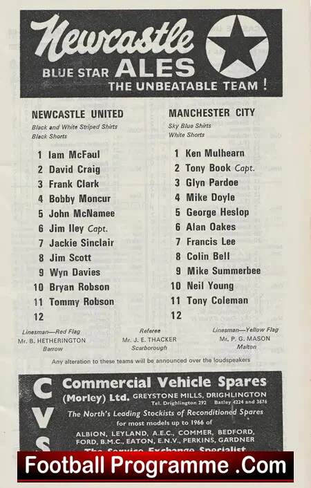 Newcastle United v Manchester City 1968 - League Title Decider