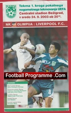 Olimpija Ljubljana v Liverpool 2003 - Slovinia - football programme
