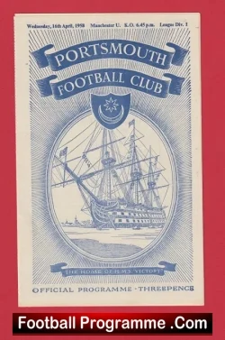 Portsmouth v Manchester United 1958 - Munich Season Away Match - football programme