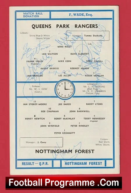 Queens Park Rangers v Nottingham Forest 1968 – Multi SIGNED
