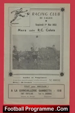Racing Club De Calais v Mers 1953 - French - France - football programme