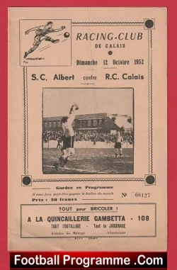 Racing Club De Calais v SC Albert 1952 - French - France - football programme