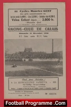 Racing Club De Calais v US Calis 1950 - French - France - football programme