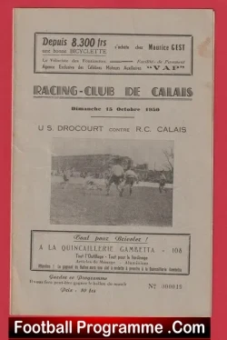 Racing Club De Calais v US Drocourt 1950 - French - France - football programme