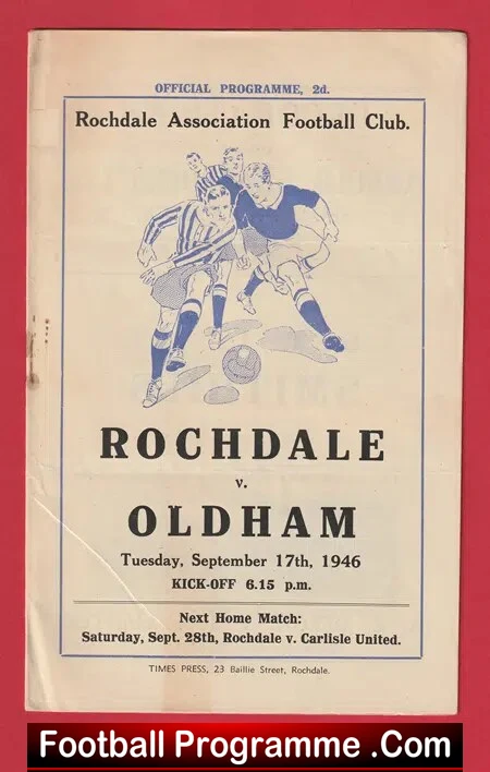 Rochdale v Oldham Athletic 1946 – 1940’s Programme