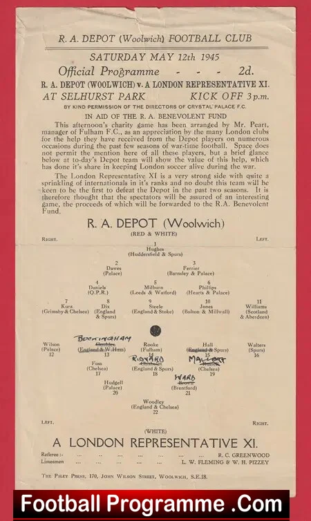 Royal Artillery Depot v London Representative 1945 – Selhurst Park