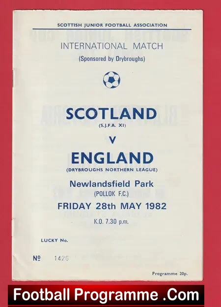 Scotland v England 1982 – Juniors Newlandsfield Park Pollock FC