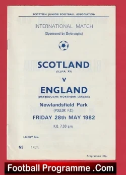 Scotland v England 1982 – Juniors Newlandsfield Park Pollock FC