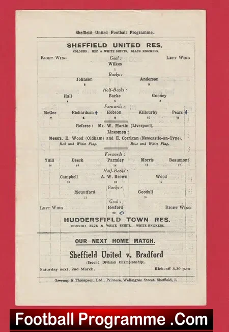 Sheffield United v Huddersfield Town 1935 - Reservesd Match
