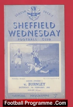Sheffield Wednesday v Burnley 1953 - football programme