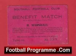 Southall Football Club H Marshall Benefit Match Ticket – 1950’s