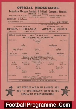 Tottenham Hotspur v Charlton Athletic 1946 – 1940s Programme