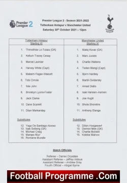 Tottenham Hotspur v Manchester United 2021 – Reserves