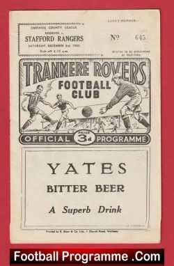 Tranmere Rovers v Stafford Rangers 1960 – Cheshire League 60’s