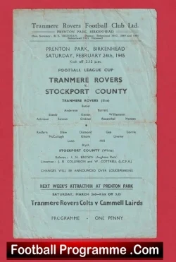 Tranmere Rovers v Stockport County 1945 – Prenton Park Wartime