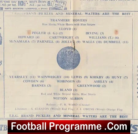 Tranmere Rovers v Witton Albion 1955 - Reserves Match